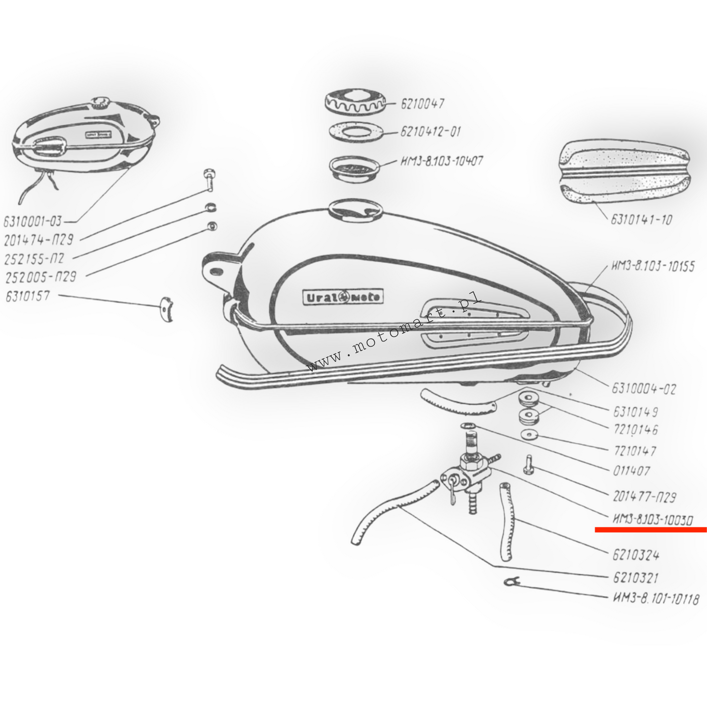 Kranik paliwa Dniepr MT kran rura zawór zbiornik bak Ural K750 M72 IZ Białoruś