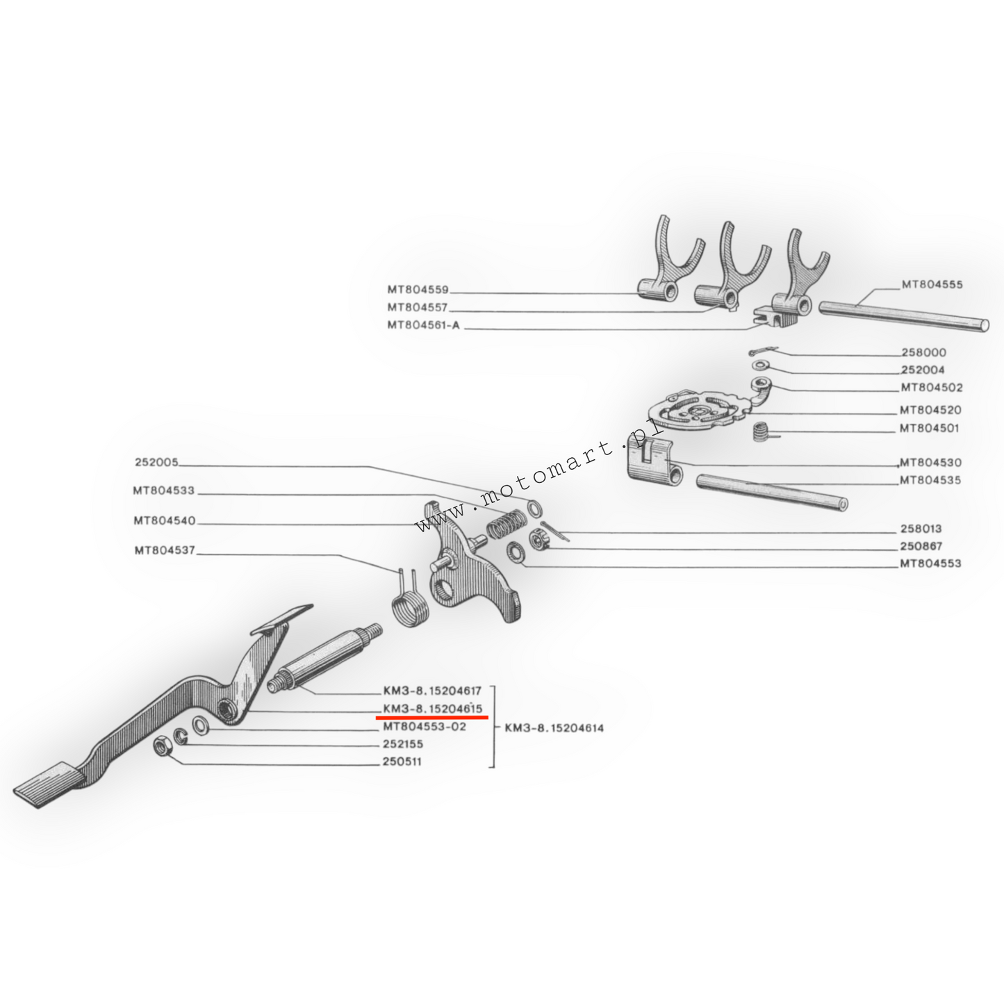 Dźwignia zmiany biegów skrzyni Dniepr MT, Ural, K750, M72 pedał