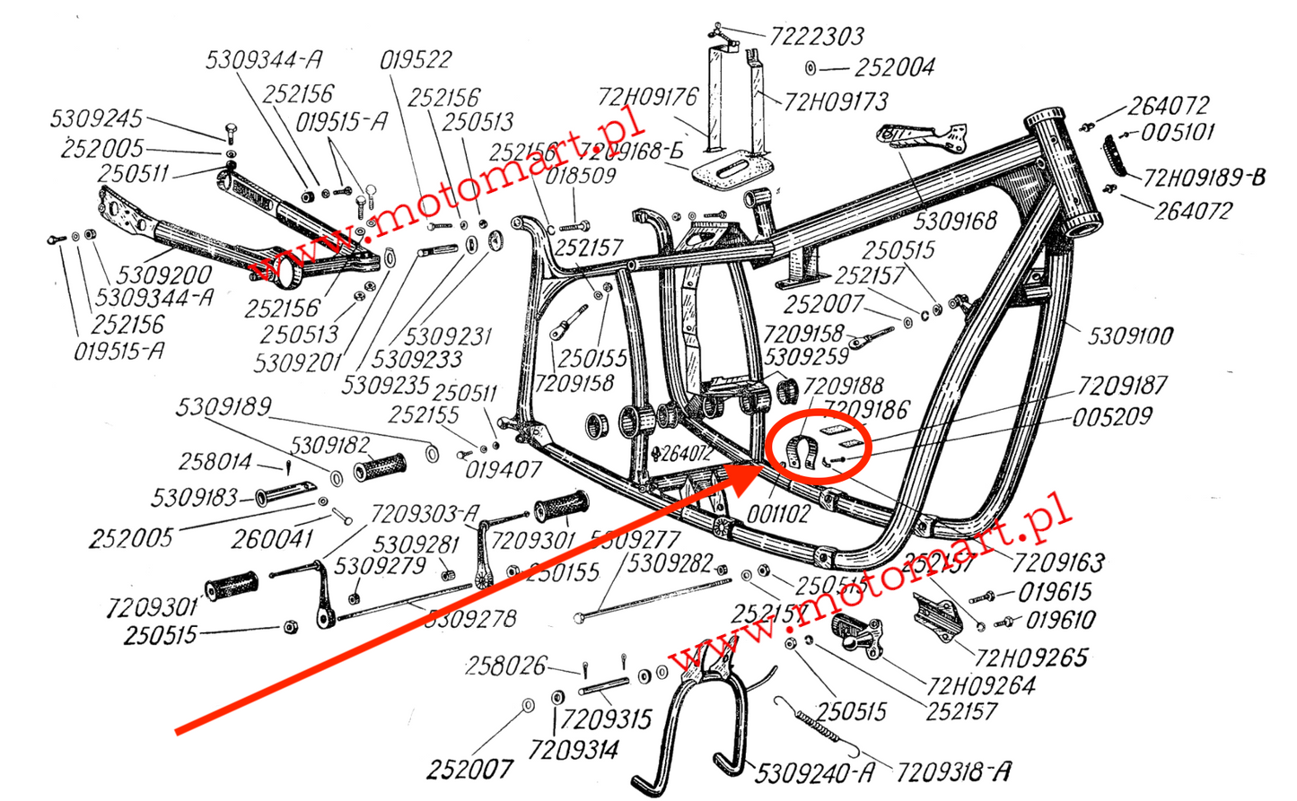 Odbój kopniaka M72 K750 Ural Dniepr MT kopniak skrzynia startera guma rama