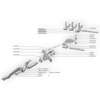 Gearbox fork with reverse Dnieper MT shifter WODZIK (3 pcs)