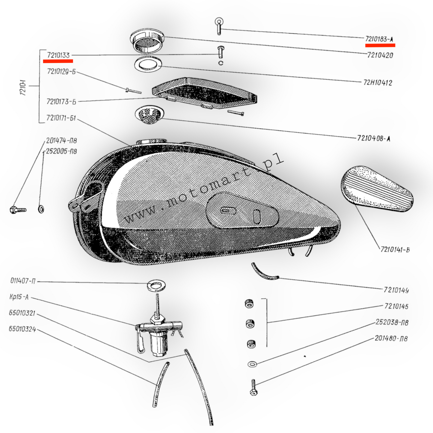 Schlüssel + Schraube des Tankfachs Schraube mit Mutter M72 K750 Ural Dnepr